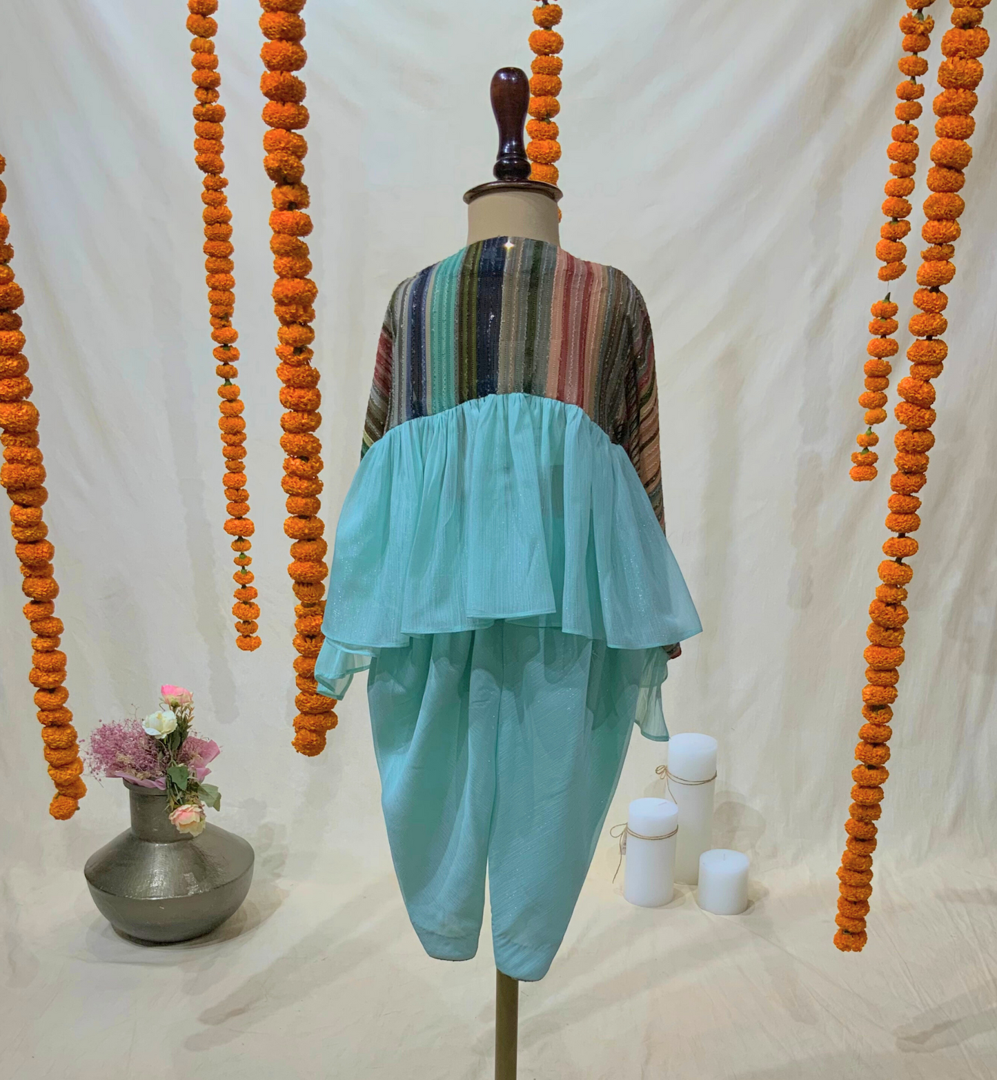 TURQUOISE KAFTAN WITH DHOTI PANTS