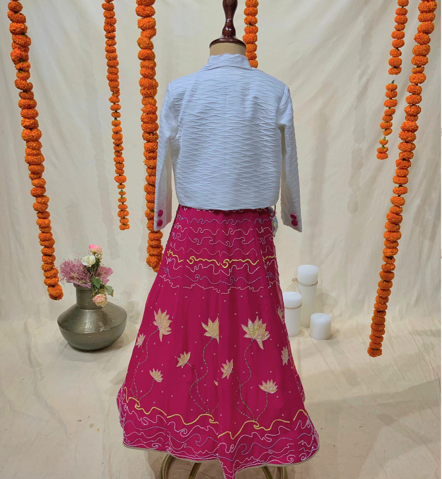 MAGENTA LEHENGA SET WITH YELLOW LOTUS