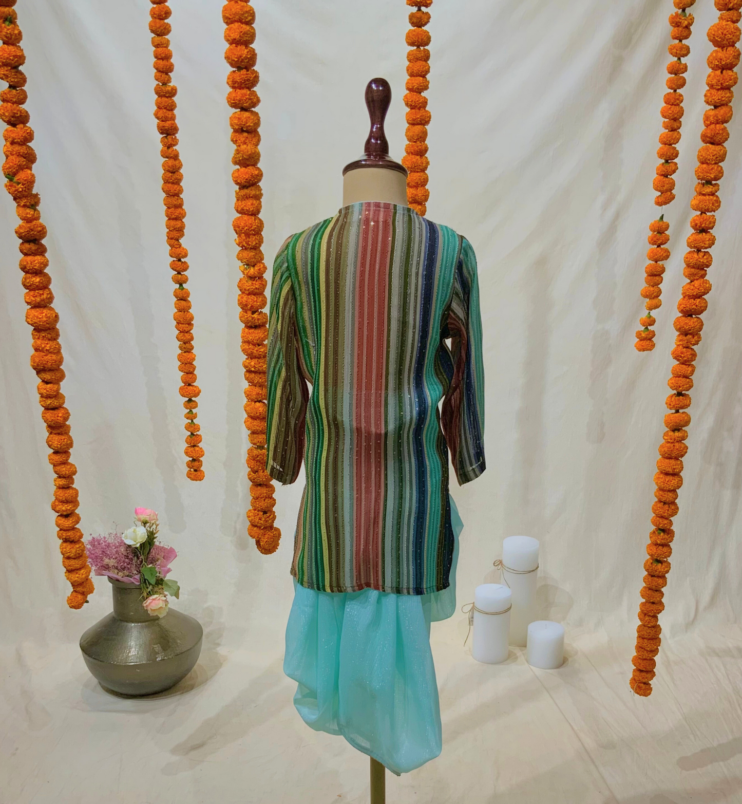 PRINTED KURTA SET WITH TEAL DHOTI