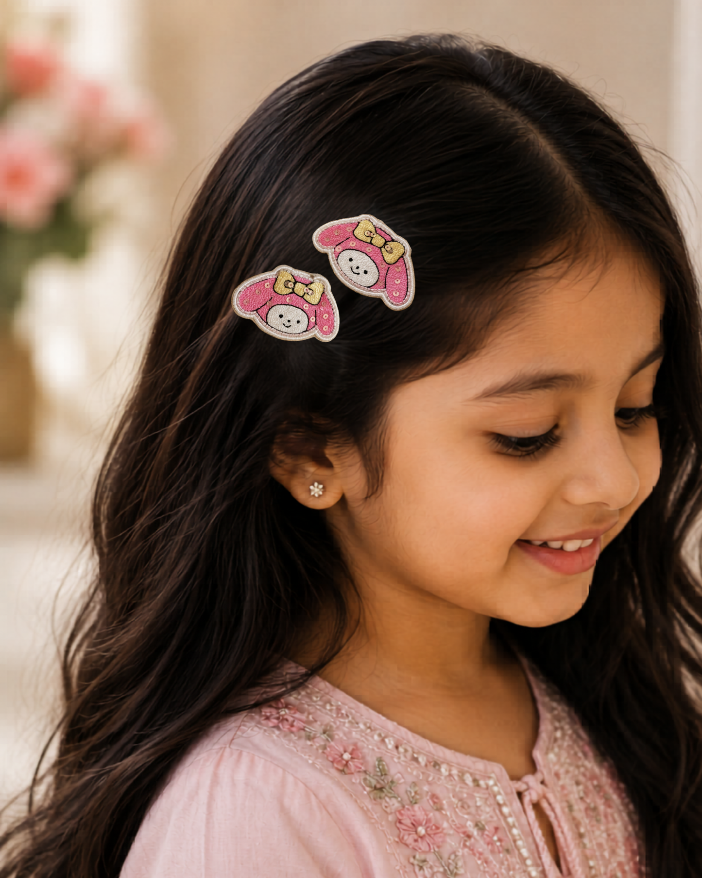 Rosy Bunny Bow Clips