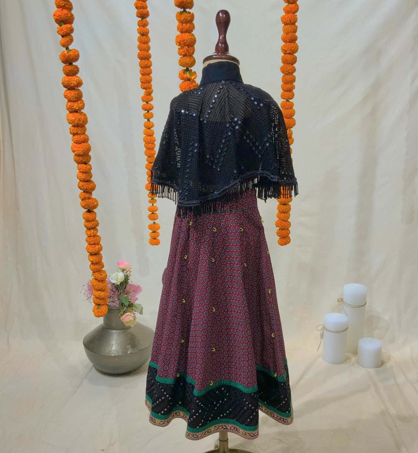 RED PRINTED LEHENGA SET WITH ELEPHANT TASSELS