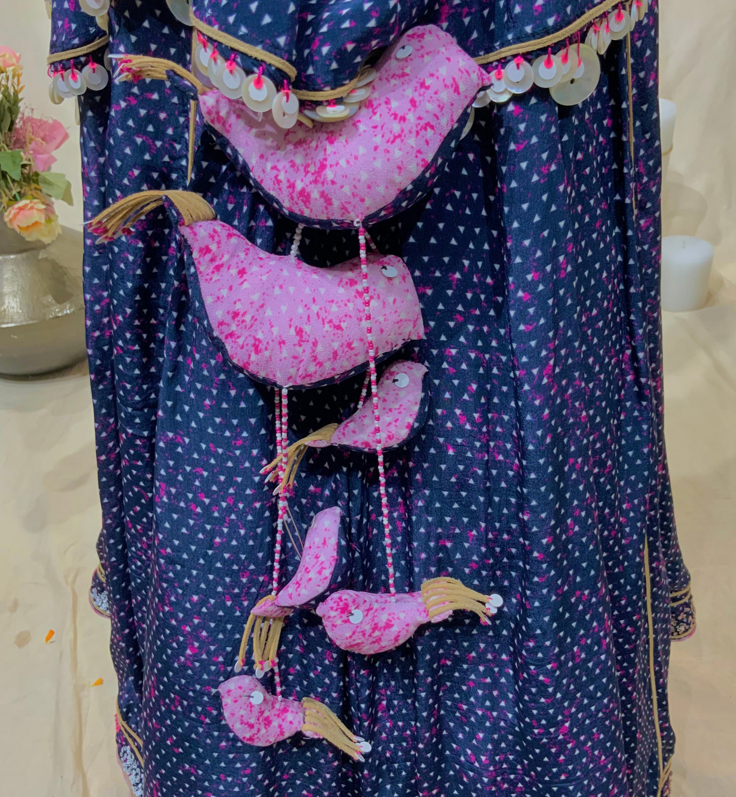 KAFTAN PLATED SLEEVES LEHENGA SET WITH BIRD TASSELS