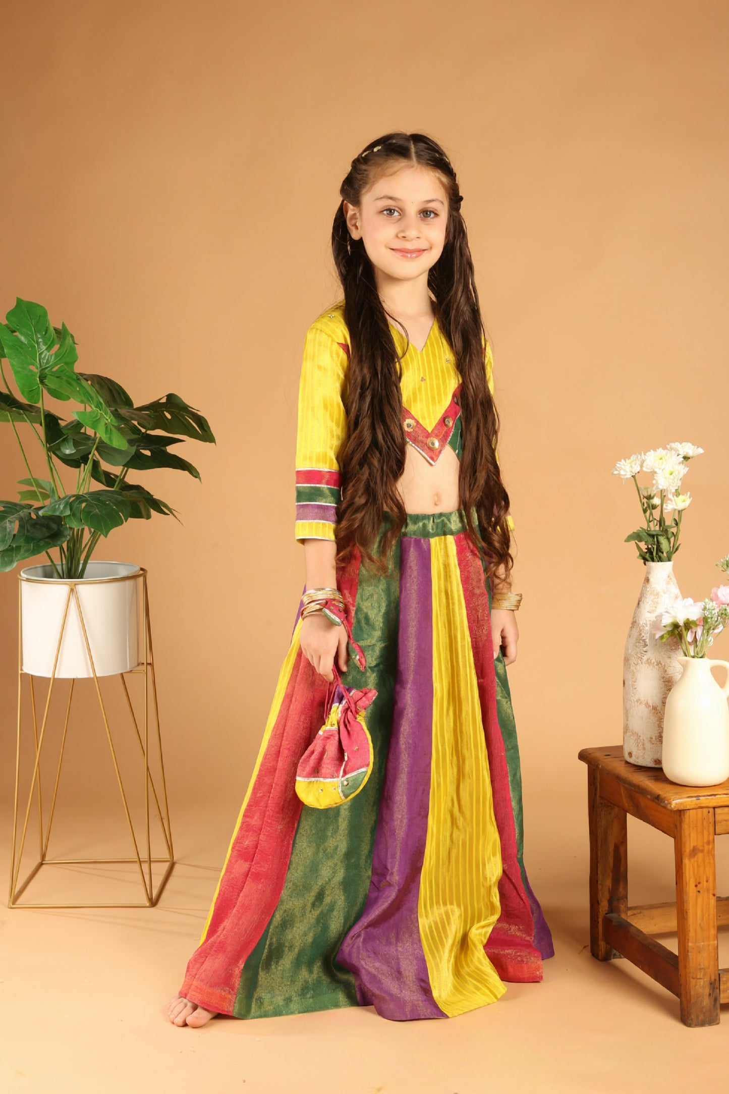 Panchphooli Multicolor panel lehenga set