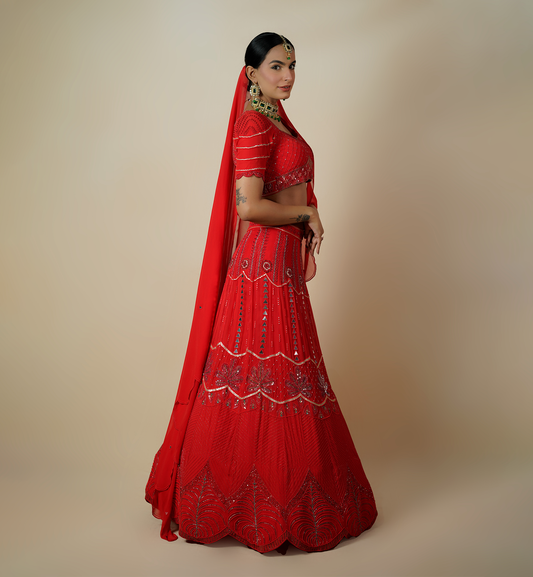 QUIESCENT RED LEHENGA SET
