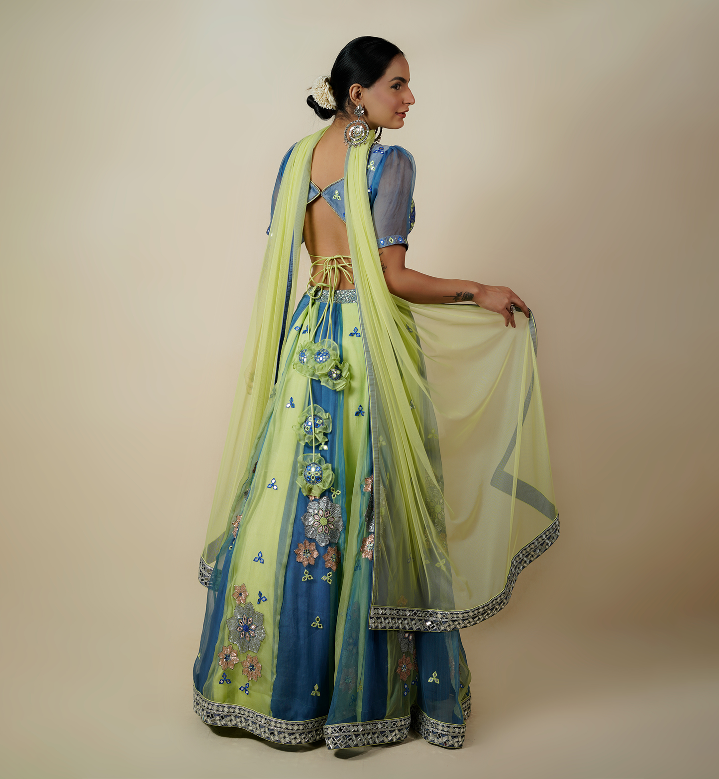 PACIFIC BLUE & GREEN LEHENGA SET