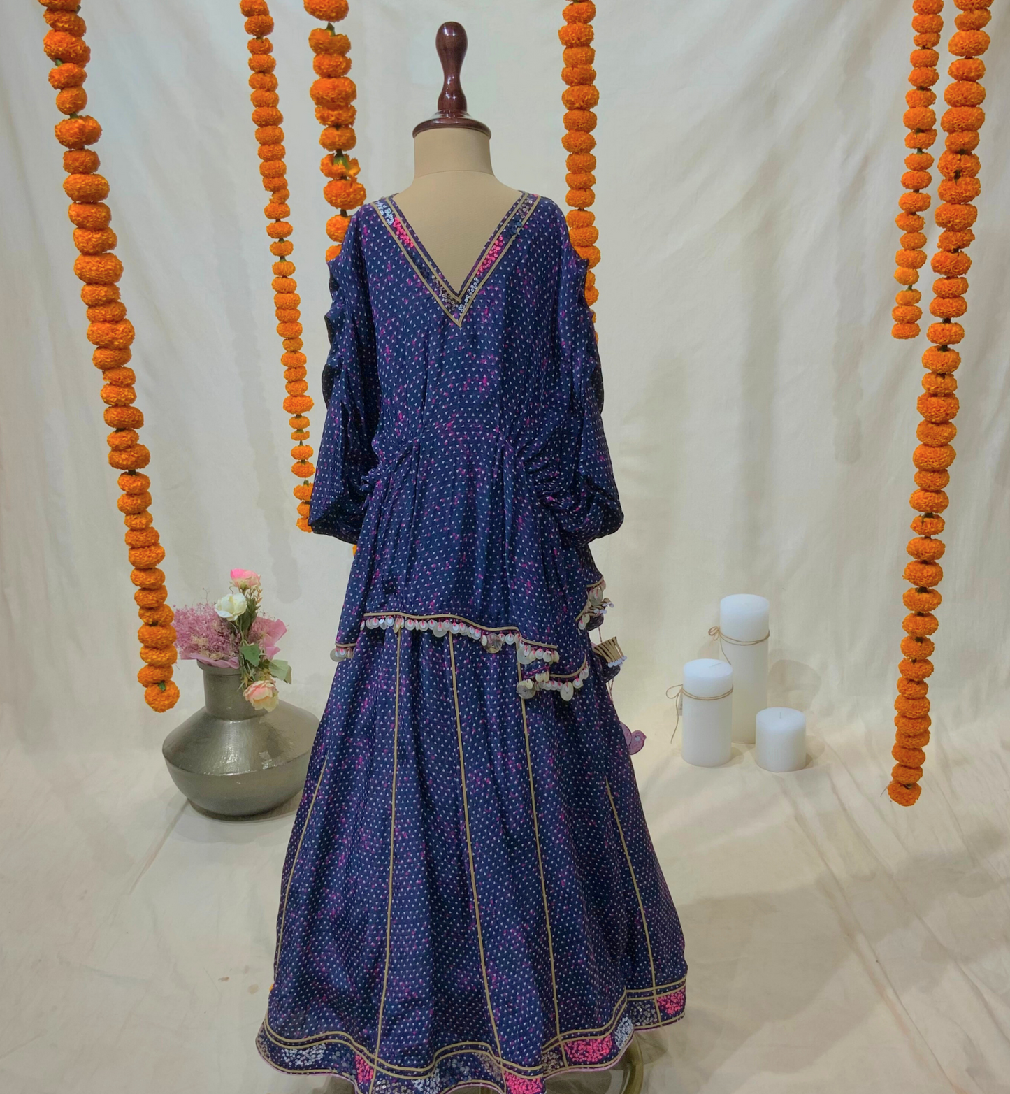 KAFTAN PLATED SLEEVES LEHENGA SET WITH BIRD TASSELS