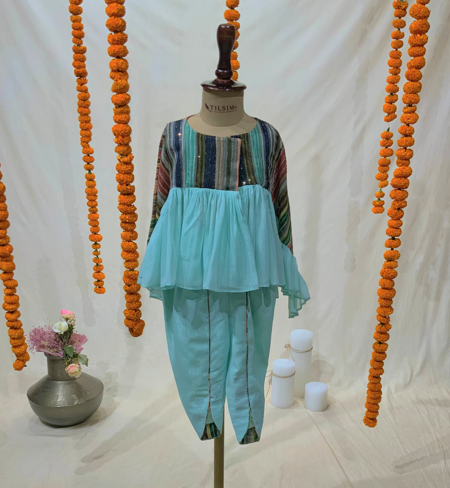 TURQUOISE KAFTAN WITH DHOTI PANTS