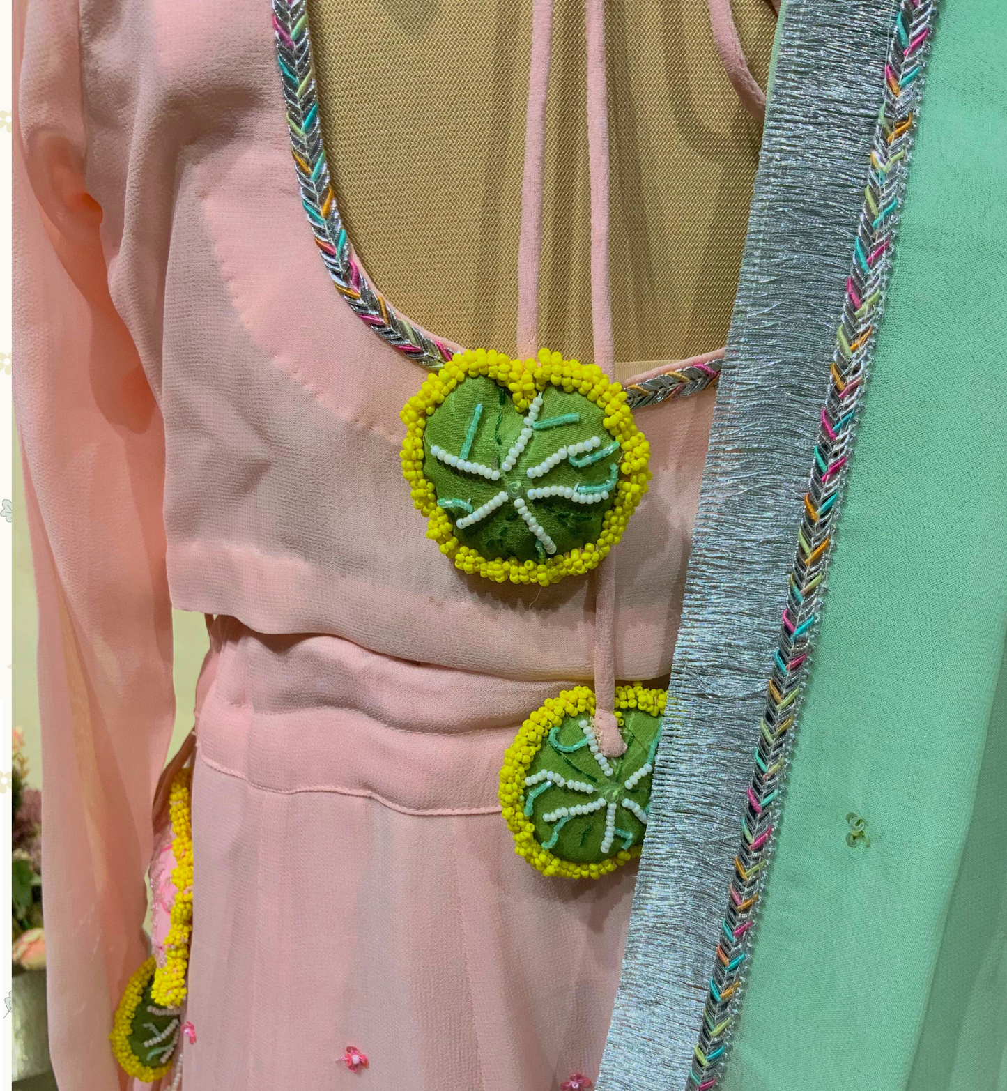 PEACH LEHENGA SET WITH PINK LOTUS