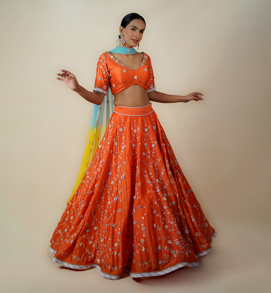 GLOAMING ORANGE LEHENGA SET