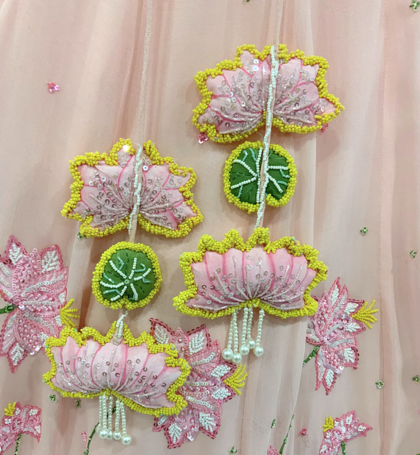 PEACH LEHENGA SET WITH PINK LOTUS