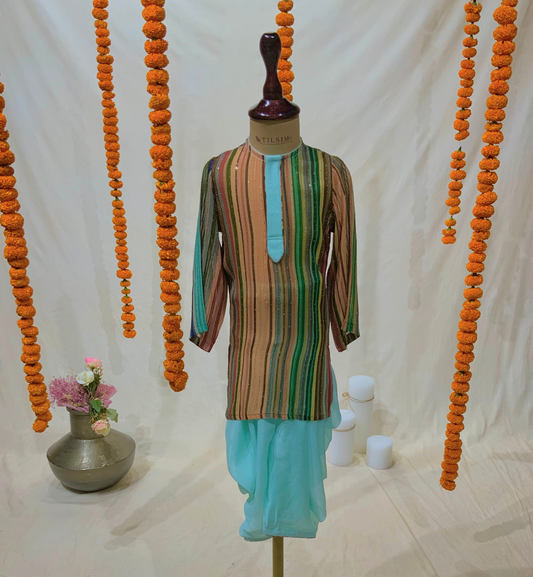 PRINTED KURTA SET WITH TEAL DHOTI