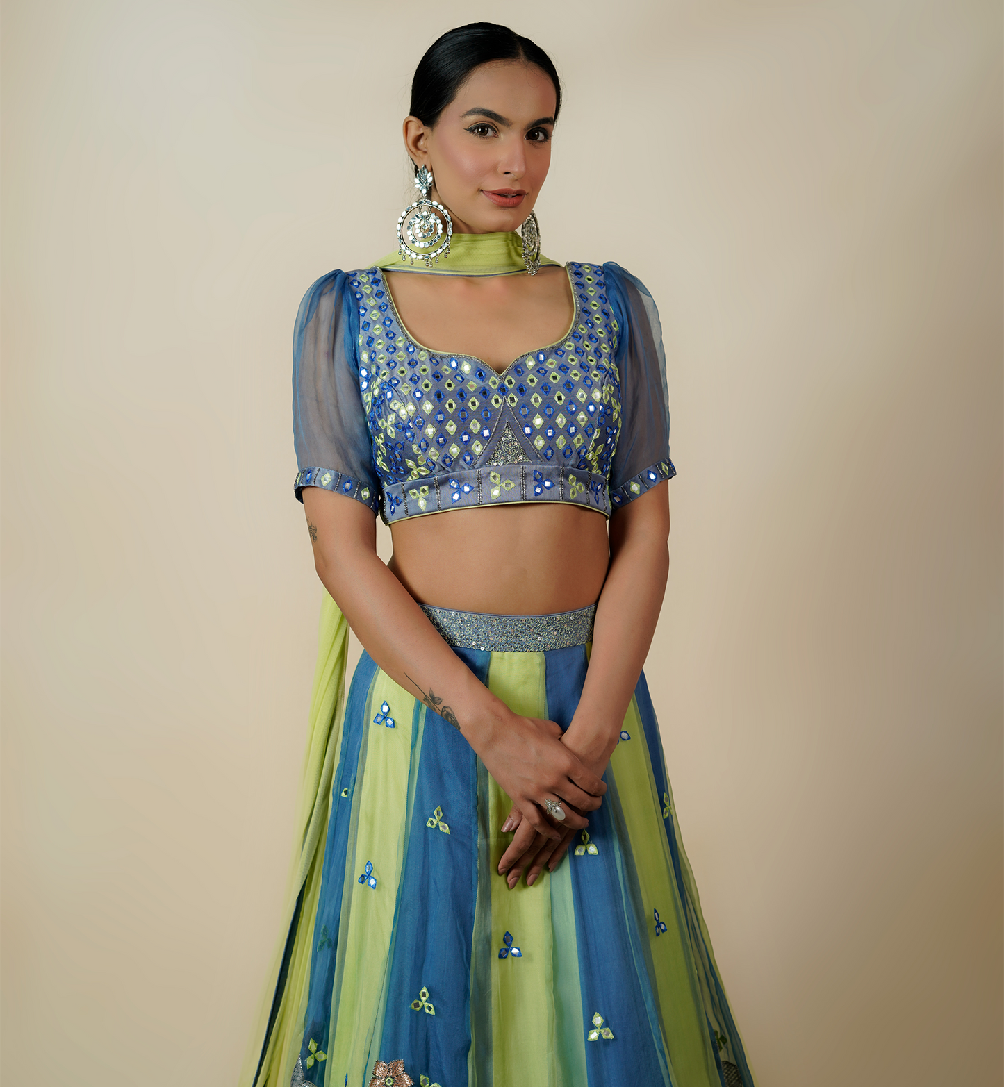 PACIFIC BLUE & GREEN LEHENGA SET
