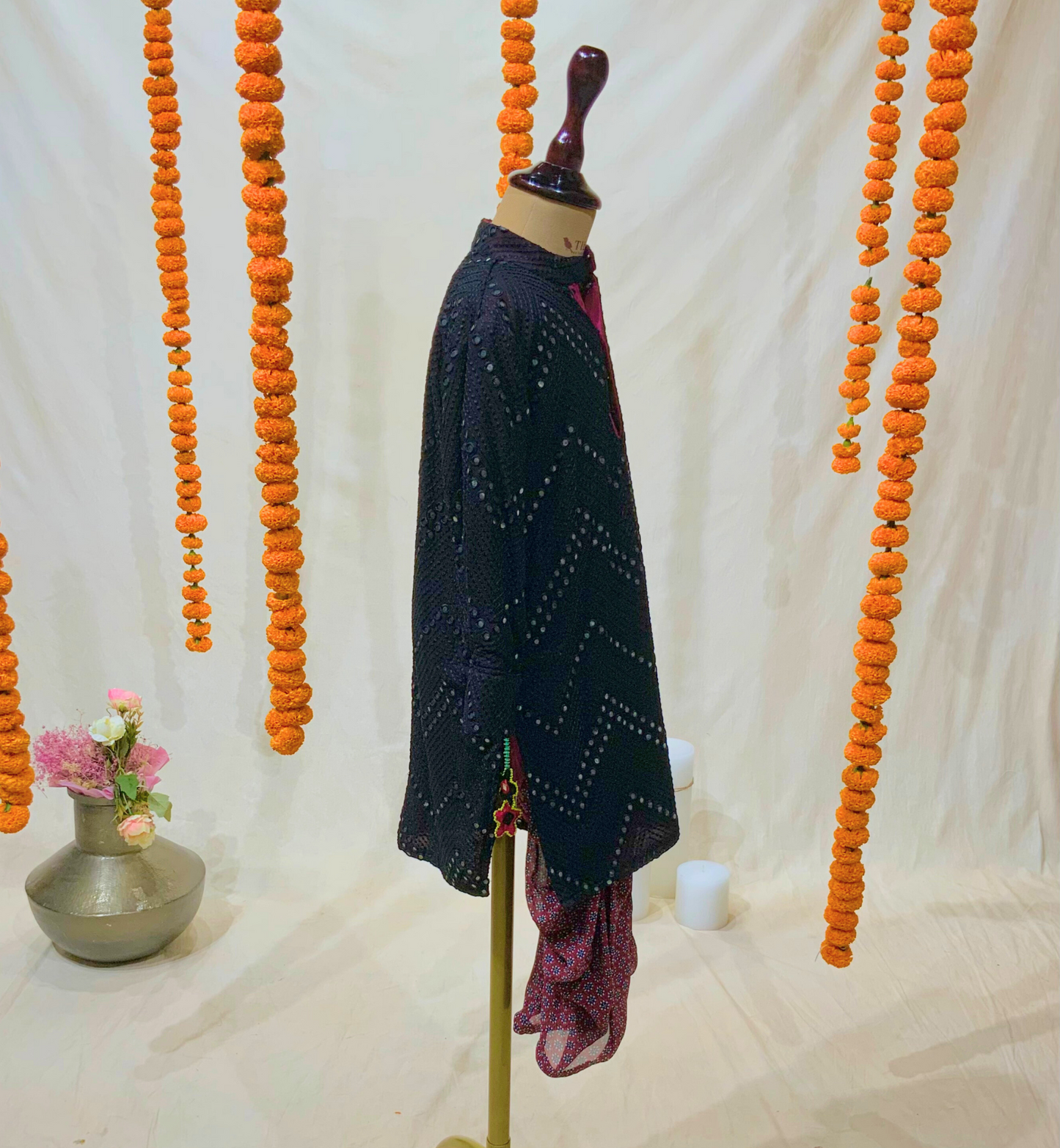 AVALA WORK KURTA WITH RED PRINTED DHOTI