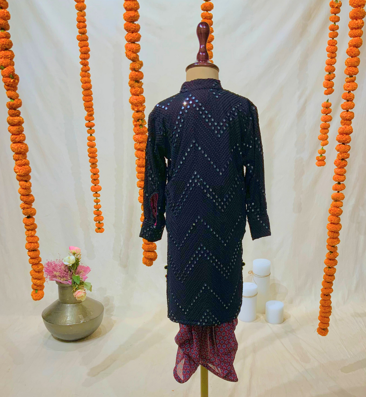 AVALA WORK KURTA WITH RED PRINTED DHOTI