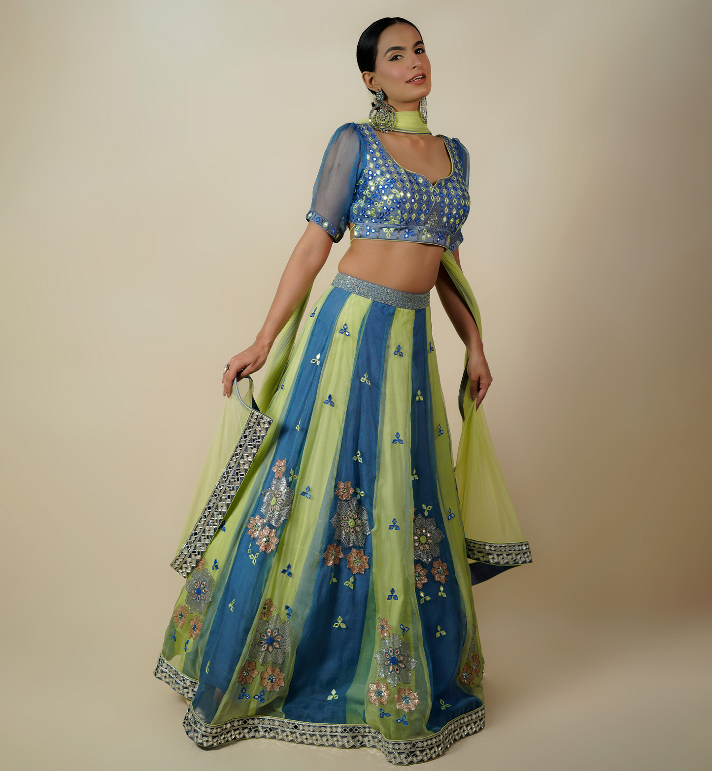 PACIFIC BLUE & GREEN LEHENGA SET