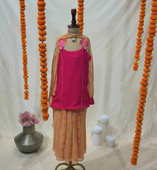 PINK & ORANGE SHARARA SET