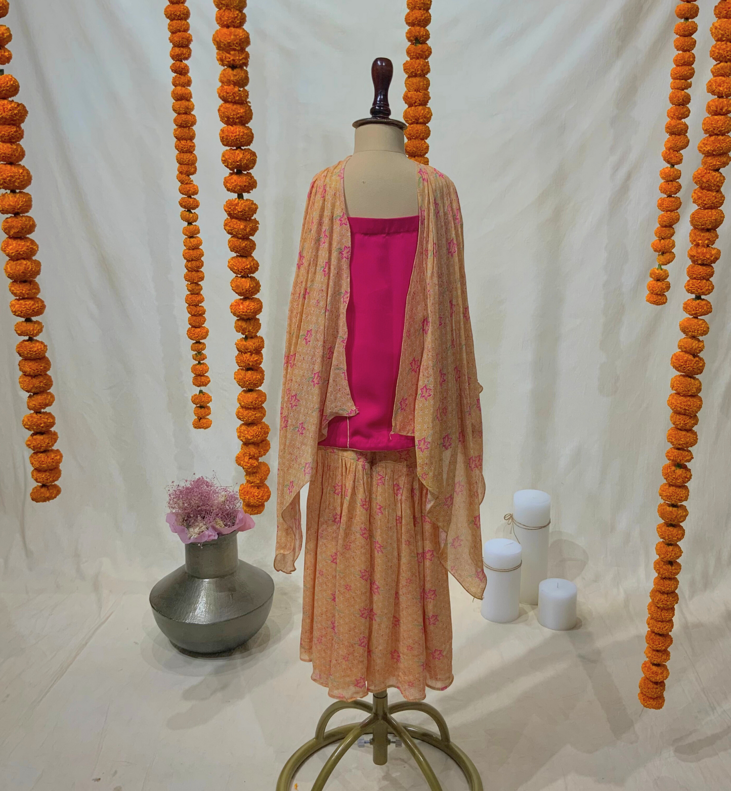 PINK & ORANGE SHARARA SET