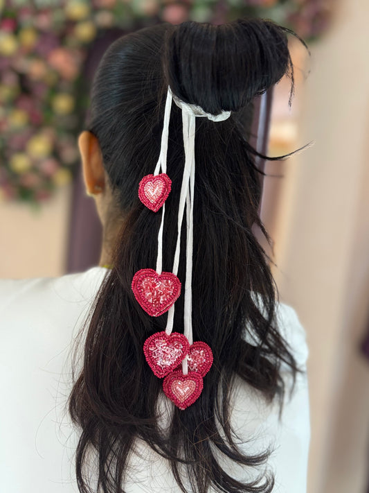Pink Heart Drop Hair String Scrunchie