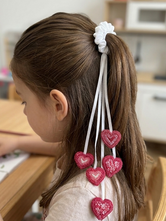 Pink Heart Drop Hair String Scrunchie