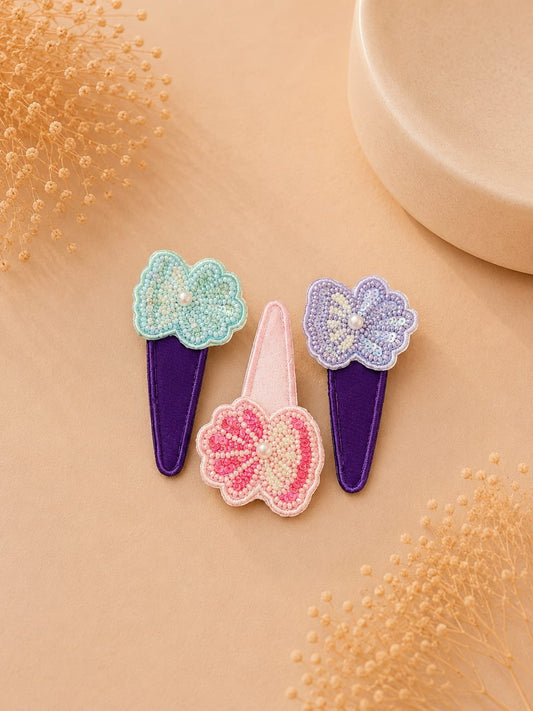 Pastel Shell  Trio Clips