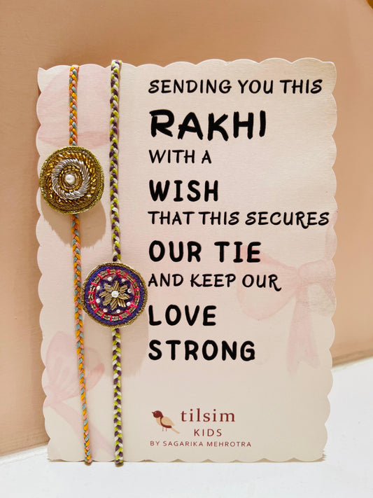 Tilsim Kids Rakhi Set – Gold Swirl & Mirror Bloom