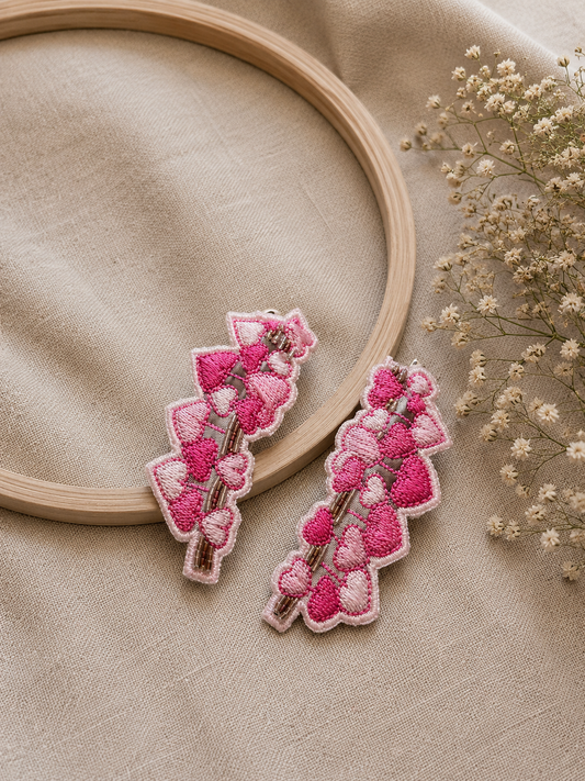 Heart Vine Embroidered Clips