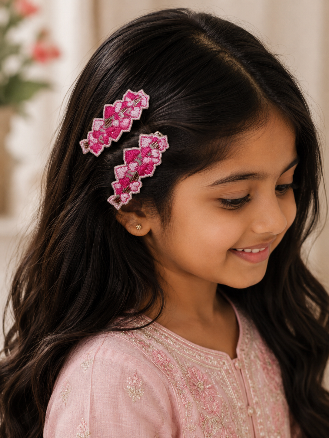 Heart Vine Embroidered Clips